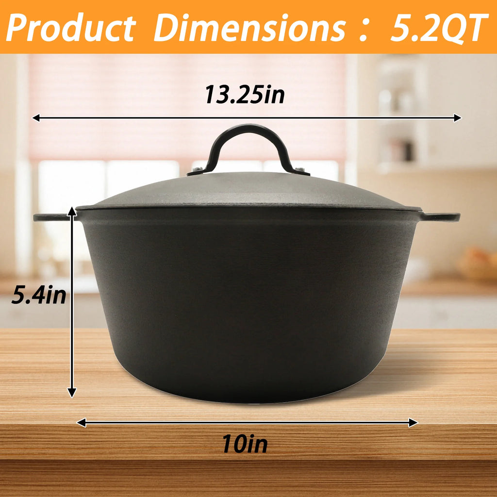 HANSMART 5.2Qt Lightweight Cast Iron Dutch Oven With Lid, Honeycomb Base Nonstick Pot, Induction Compatible BPA-Free for Home Cooking Camping Bread Baking