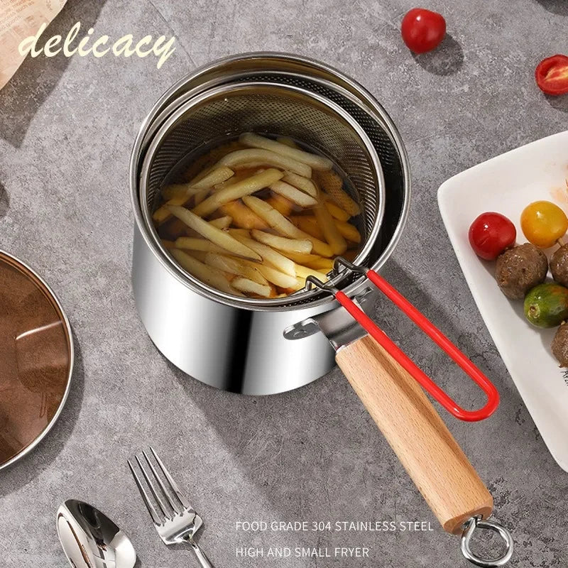 304 stainless steel frying pot, small frying pot, with filter, mini oil-saving deep pot -- cooking utensils -- non-electric