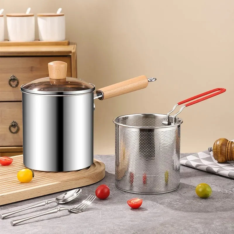 304 stainless steel frying pot, small frying pot, with filter, mini oil-saving deep pot -- cooking utensils -- non-electric