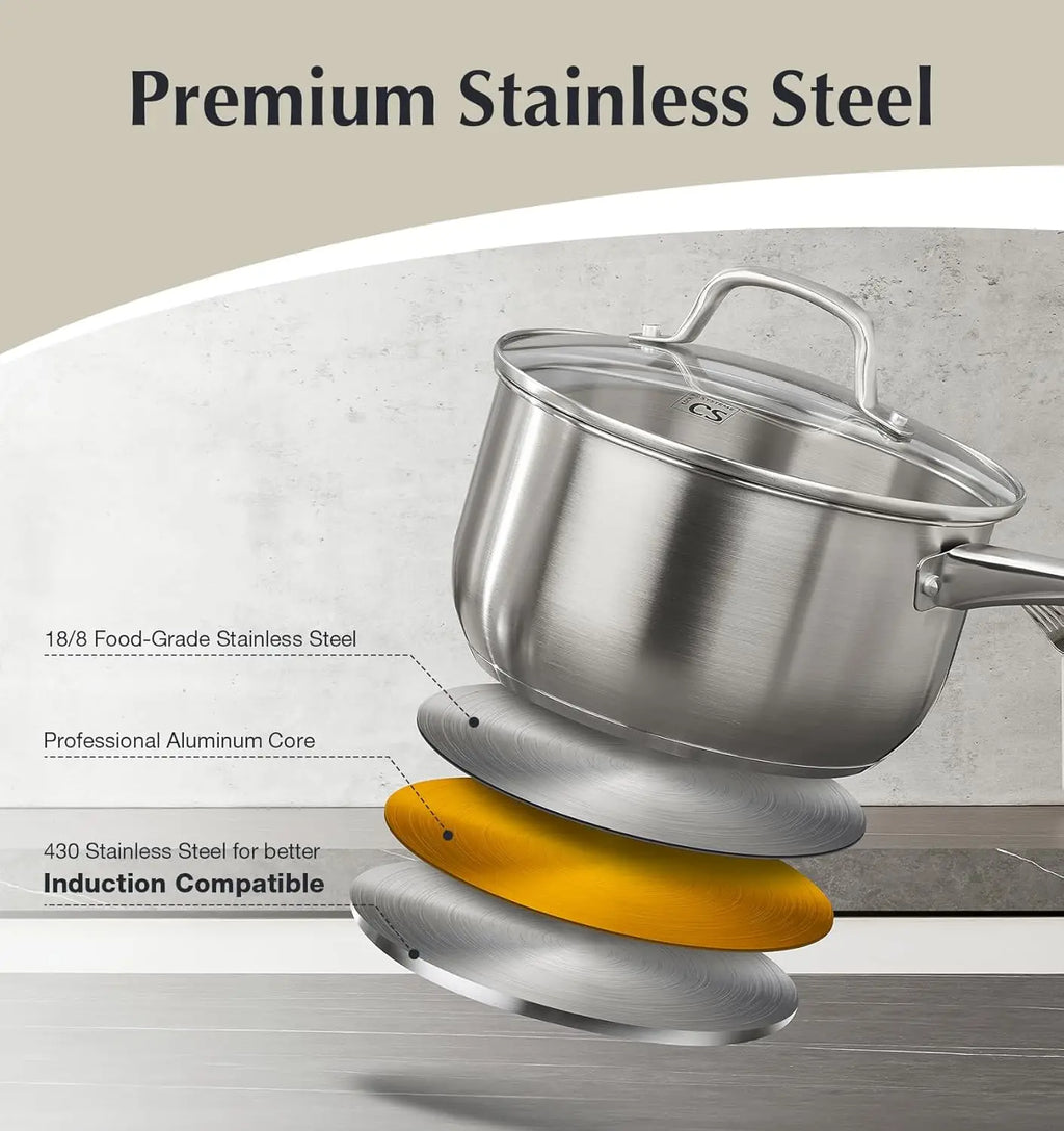KOCH SYSTEME CS 10 Piece Stainless Steel Pots and Pans Set,  Kitchen Cookware Sets, Induction Ready, Oven Safe to 450°F