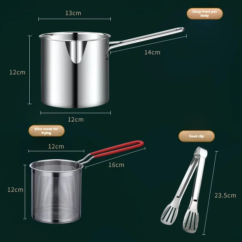 304 stainless steel frying pot, small frying pot, with filter, mini oil-saving deep pot -- cooking utensils -- non-electric
